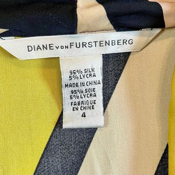 Diane Von Furstenberg Short Sleeve Waist Band Tie Neck Multicolor Silk Blouse Si - Picture 6 of 9